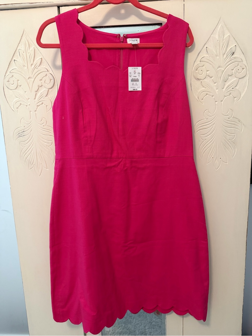 J. Crew Scalloped Sheath Dress in Bright Pink